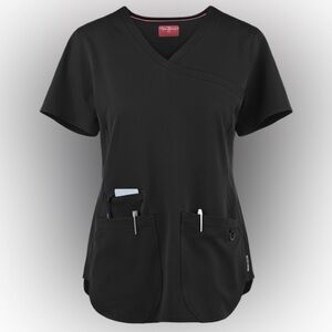 Zavate Ava Therese Women's 3-Pocket STRETCH Rib-Knit Side Mock Wrap Scrub Top